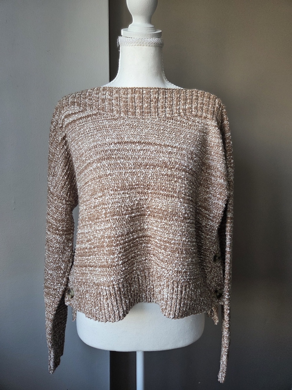 Madewell Marled Knit Side Button Sweater Brown Cream Size S